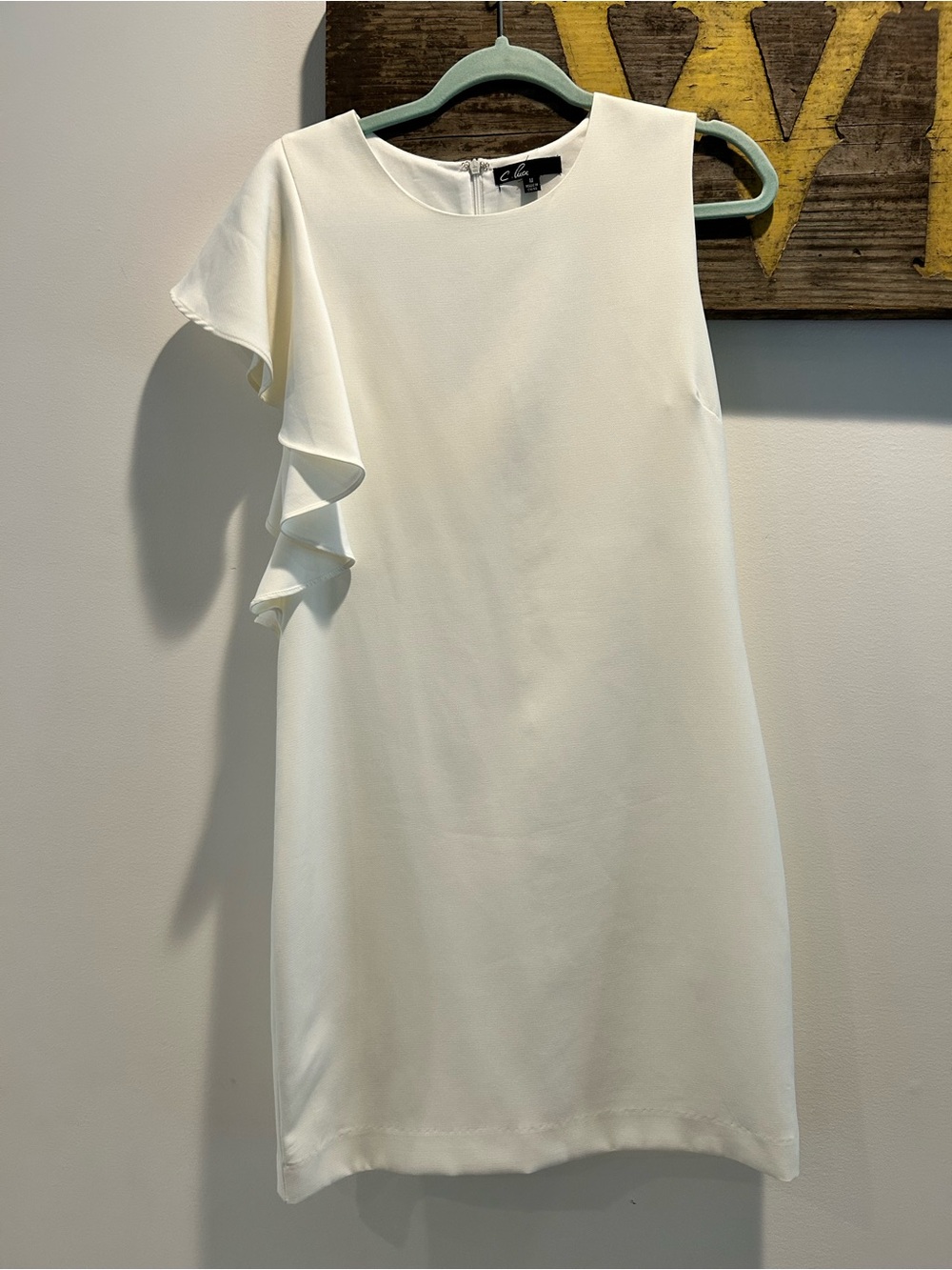 C. Luce Cream Shift Dress with Ruffle Shoulder